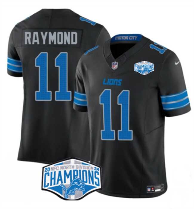 Mens Detroit Lions #11 Kalif Raymond Black 2024 NFC North Champions F.U.S.E. Vapor Limited Stitched Jersey